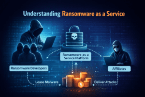 Ransomware as a service cyber attack ecosystem illustration